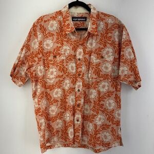 Reyn Spooner Mens XL Linen Cotton Floral Hawaiian Shirt Woodblock Resortwear